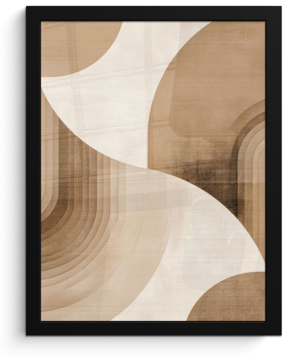 FrameYourWall Poster in lijst - Fotolijst 30x40 cm - Posters - Retro - Geometrische lagen - Aardetinten - Posterlijst zwart - Decoratie - Wanddecoratie woonkamer - Muurdecoratie slaapkamer