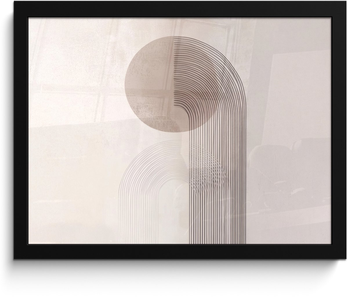 FrameYourWall Poster in lijst - Fotolijst 40x30 cm - Posters - Minimalistisch - Cirkel - Lichtgrijs - Posterlijst zwart - Decoratie - Wanddecoratie woonkamer - Muurdecoratie slaapkamer Minimalistisch - Cirkel - Lijnen