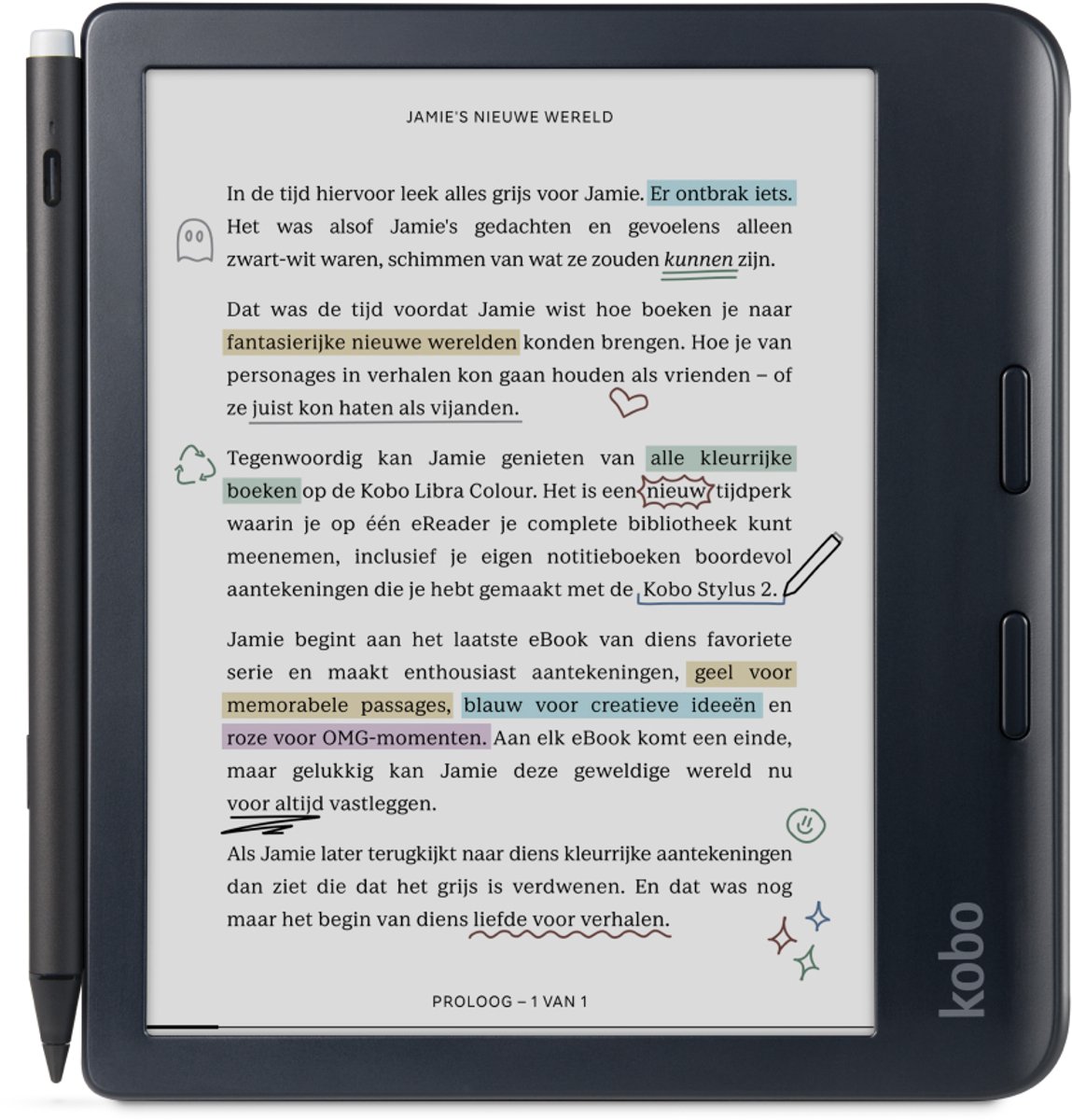 Kobo Libra Colour Stylus Bundel - E-reader - 7 inch kleurenscherm - Inclusief Kobo Stylus 2 - Zwart