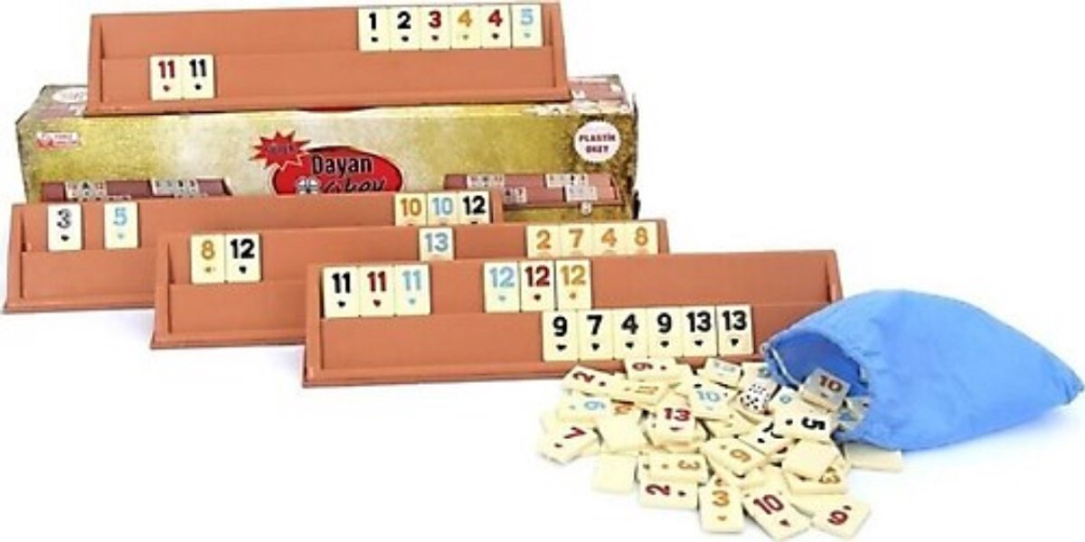 Okey Rummy Spel – Luxe Houten Set – Turks Gezelschapsspel voor 4 Personen met Genummerde Tegels & Jokers