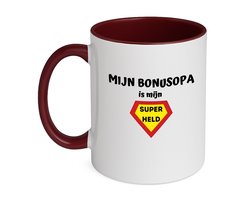Hacebo® - mijn bonusopa is mijn superheld koffiebeker bordeaux - Opa - super bonusopa - thee mok - koffie beker - verjaardag - cadeautje voor opa - opa artikelen - kado - geschenk - koffiemok - 350 ML inhoud
