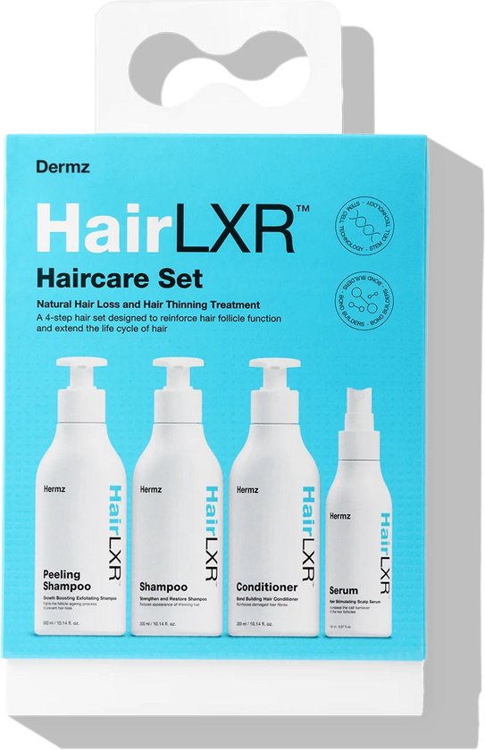 Dermz HairLXR HAIRCAT Set – Intense Verzorgingskit voor Dikte & Groei 4 stappen: peeling shampoo, shampoo, conditioner, serum