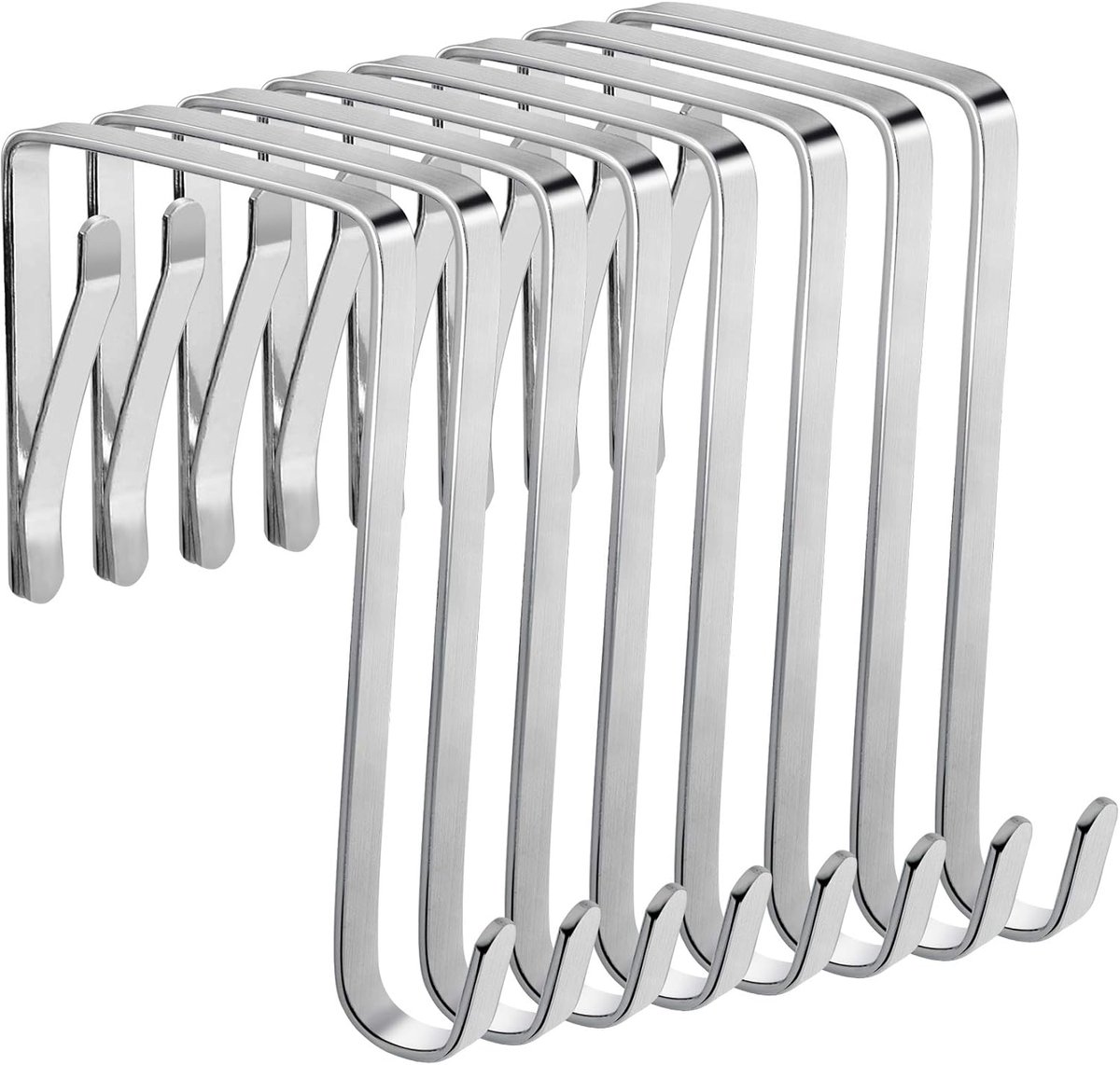 Verstelbare metalen deurhaken, 8 stuks, 10 x 5 cm, verstelbare deurhaken, geschikt voor binnendeuren met een dikte van 3,6 tot 4,9 cm, geen boorhaak nodig - zilver - Cyslmuk