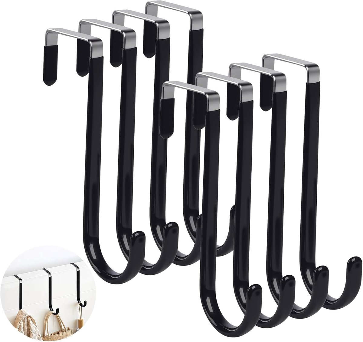8 stuks Zwart - overdeurhaken met viltkussentjes ter bescherming van het oppervlak, overdeurkledinghaken, haken van roestvrij staal, overdeurkledingrek - Cyslmuk