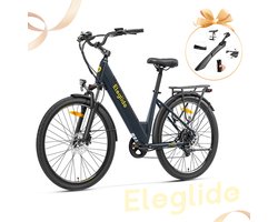 Eleglide T2 elektrische fiets, 250W motor, 36V 13Ah accu, 27,5*2,1 inch banden, maximumsnelheid 25 km/u, maximaal bereik 100 km, hydraulische schijfremmen, verende voorvork met lockout, Shimano 7-speed, LCD-scherm, app-bediening--gratis spatbord