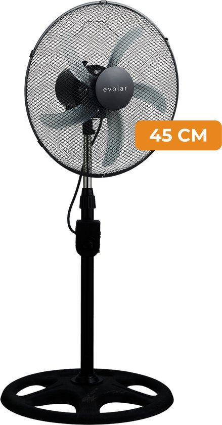 Evolar Statiefventilator XL - 45 cm / 18 Inch - Ventilator Staand 50W - 3 Standen - Rotatiefunctie - EVO-18MSFBL