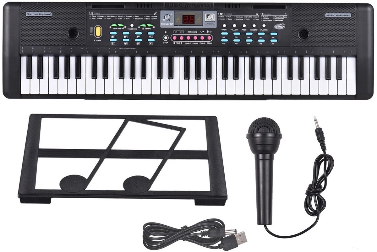 WNHB® Stage Piano – 61 Toetsen – Elektrische Piano met Microfoon – LED Display – Dubbele Stereospeakers – USB-aansluiting