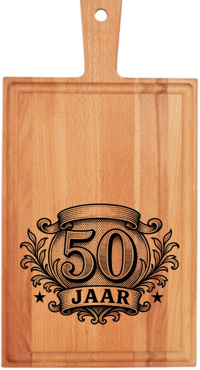 50 JAAR! - Borrelplank - Gravure - Feest - Verjaardag - Jubileum - Vijftig - Schild - Gebrand - Gelaserd - Tapasplank - Jubilea - Abraham