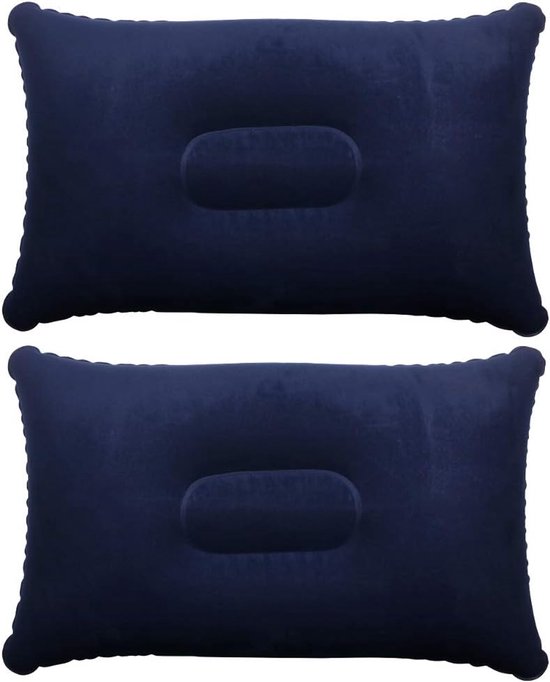 Opblaasbaar kussen voor reizen of kamperen - Opblaaskussen – Blauwe 2-pack
