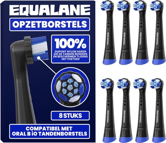 Opzetborstels geschikt voor Oral-B iO - Universele Opzetborstels - Schuine Borstelharen - Zwart - 8 Stuks