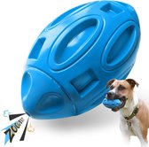 Hondenspeelgoed - Hondenbal - Rugby-stijl - Zal een geluid maken - Piepend speelgoed voor honden die graag kauwen - Rubberen puppy kauwbal - Geschikt voor middelgrote en grote honden (Blauw)