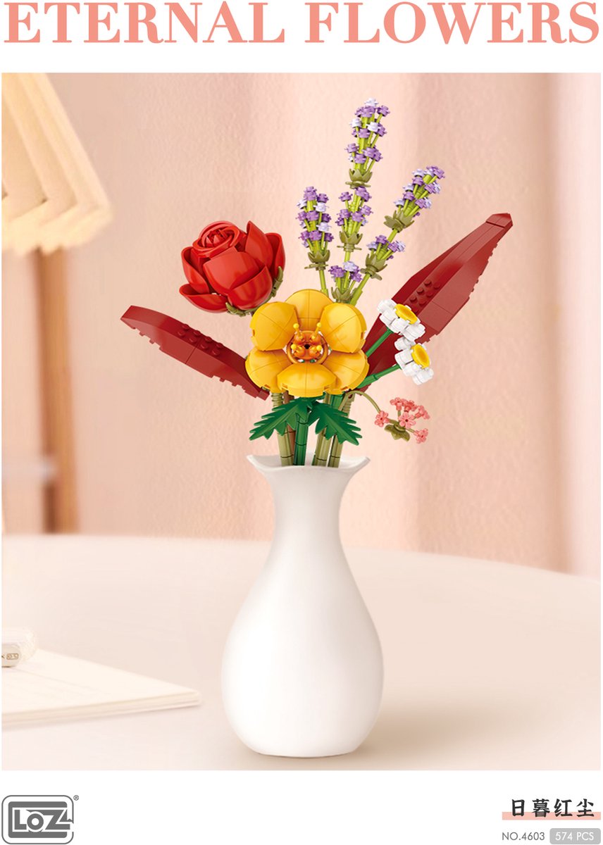 LOZ - Eternal Flowers - Red Sunset | Mini Block Plant Set | Build and Create | Home Decoration | Happy Valentine | Gift | No. 4603