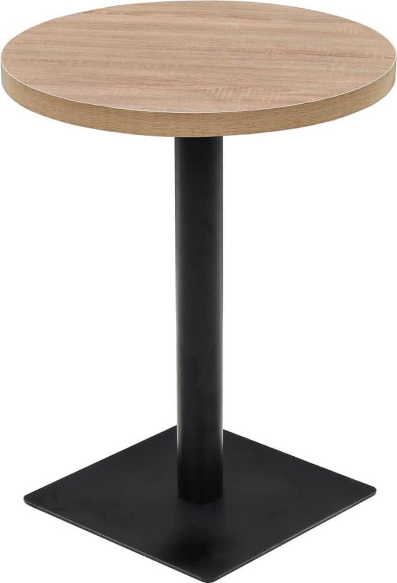 vidaXL Bistrotafel - rond - 60x75 - cm - MDF - en - staal - eikenkleur