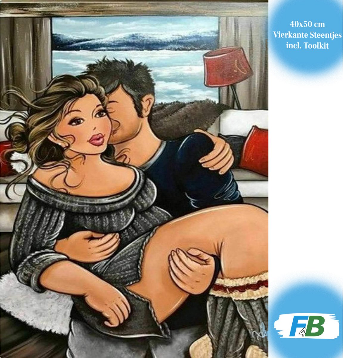 F4B Diamond Painting Dikke Dames met Partner – 40x50 cm – Vierkante Steentjes