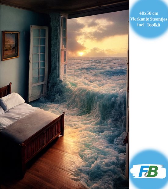 F4B Diamond Painting Zee in de slaapkamer - 40x50 cm - Vierkante Steentjes