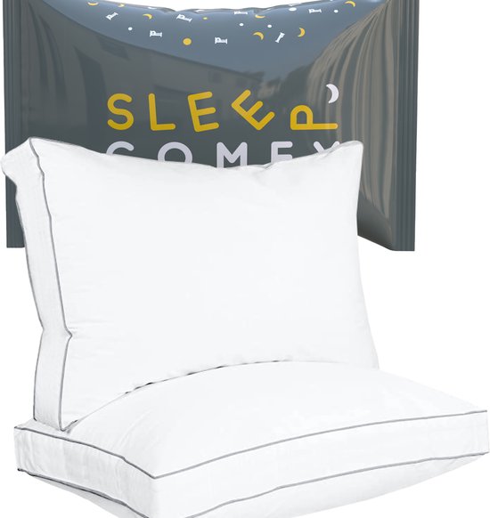 Sleep Comfy Katoen Boxkussen Set van 2 - 30 Dagen Proefslapen - Ultiem Comfort - Hotelkwaliteit Hoofdkussen - Verlicht Nek- en Rugklachten - Katoen Tijk - Orthopedisch & Ergonomisch - 50x60x10 cm