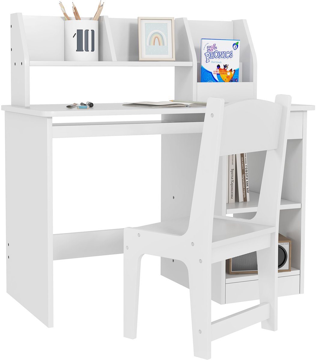 ZONEKIZ - Kinderbureau met stoel - MDF - 90x45x90cm - Wit