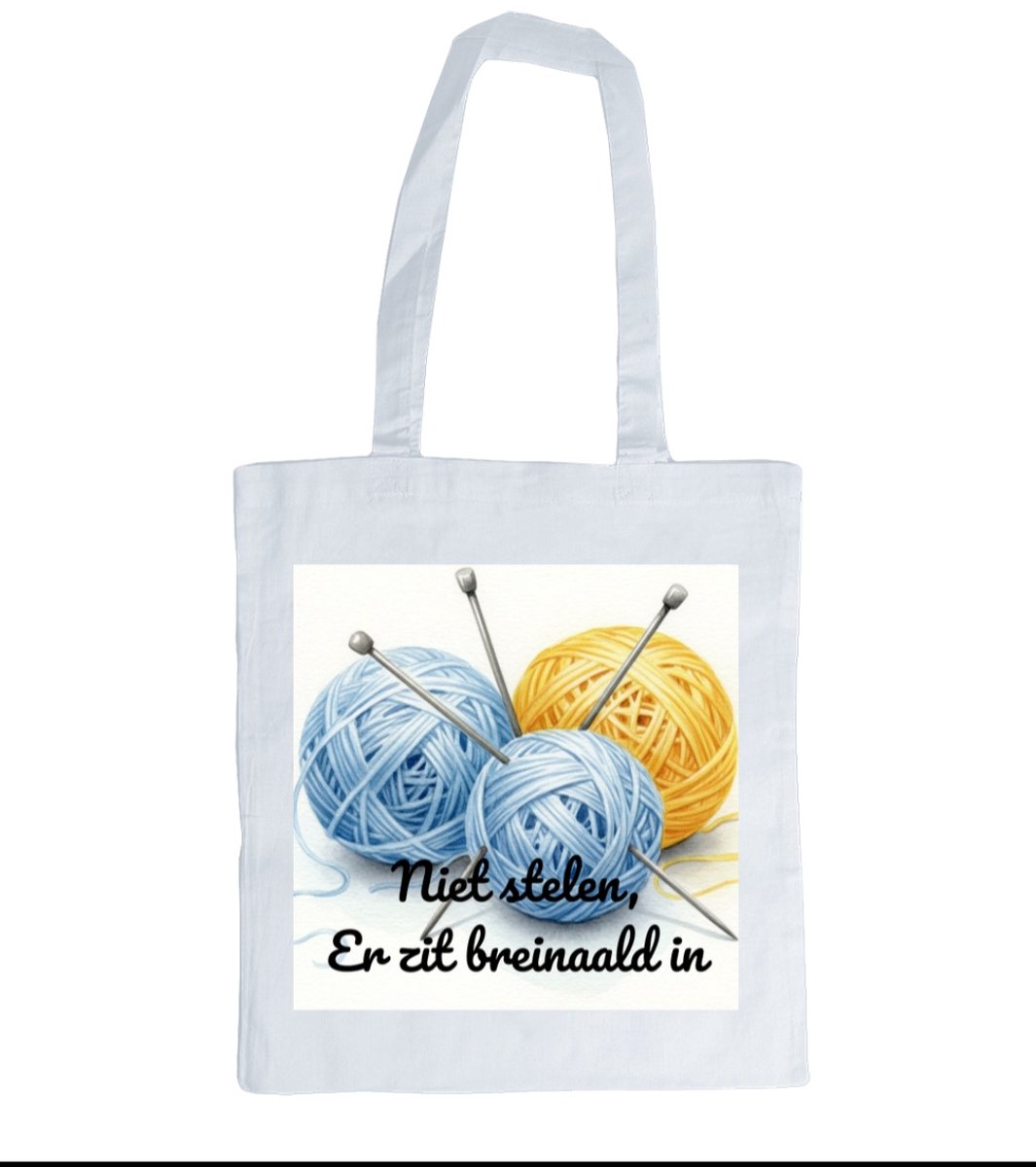 Canvas tas - Niet stelen zit breinaald in - blauw - cadeau voor oma