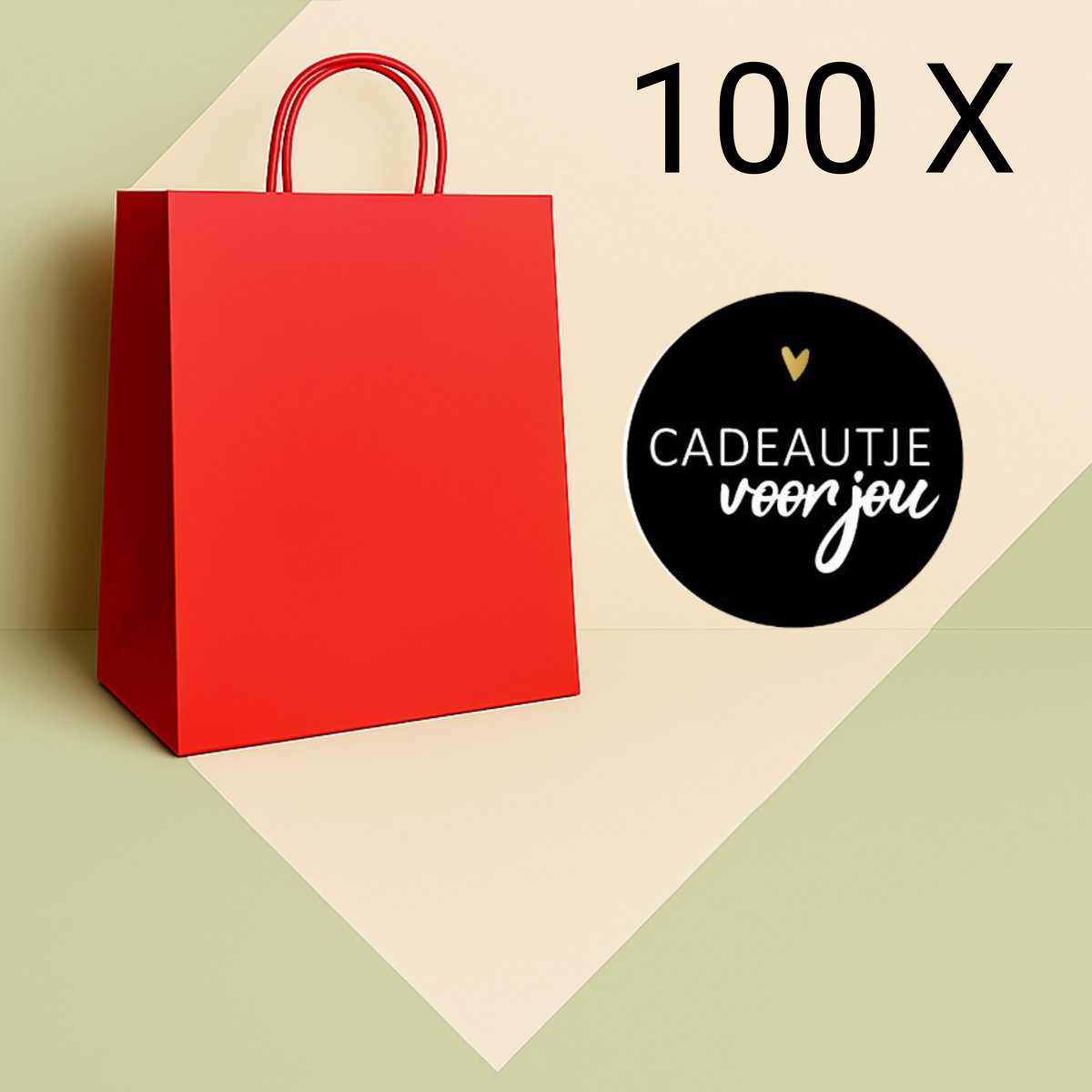 HGN Papieren Tasjes -Cadeautasjes-Cadeauzakjes-100 Stuks-rood-Incl 100 Stickers twv 19,90-18+8x22 cm