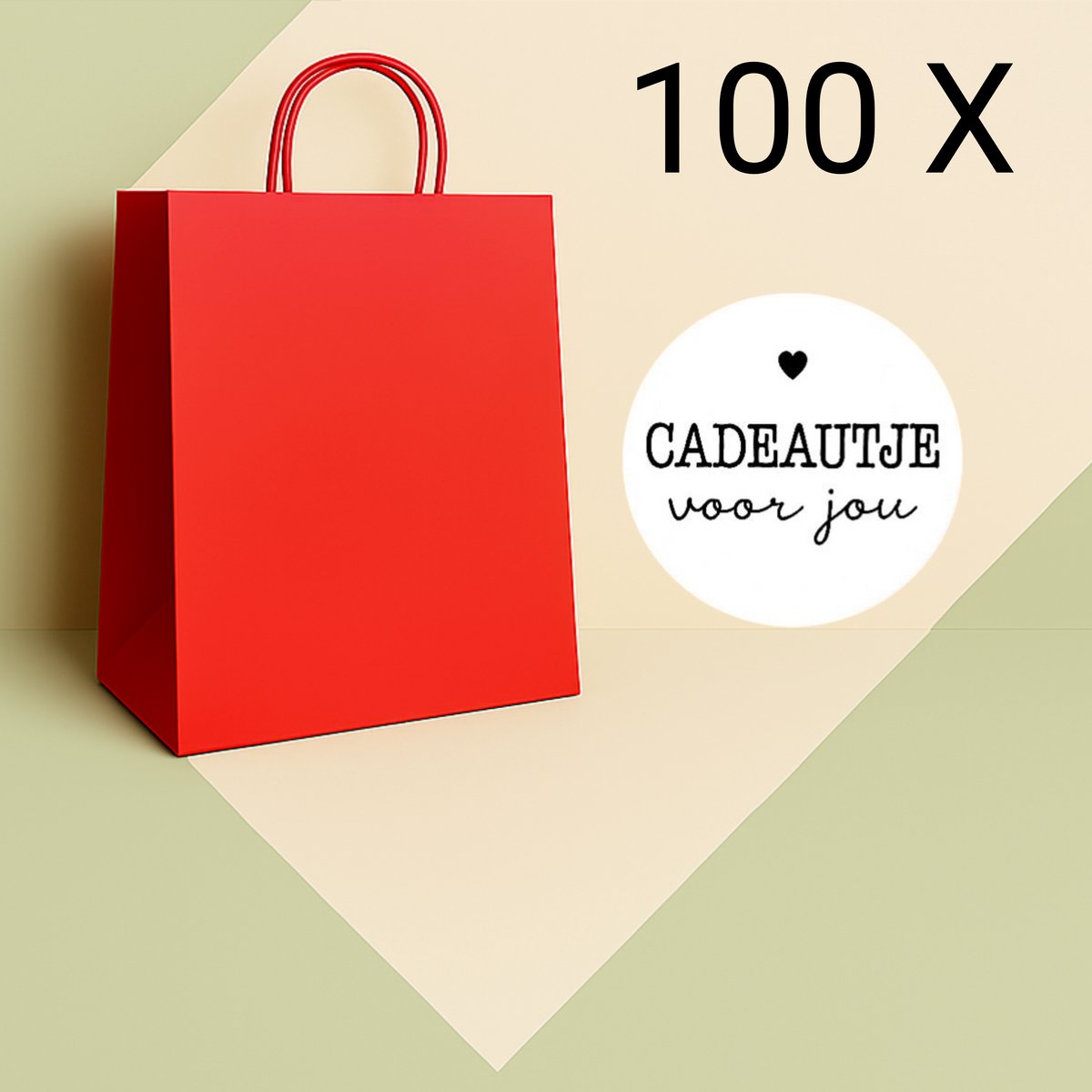 HGN Papieren Tasjes -Cadeautasjes-Cadeauzakjes-100 Stuks-Rood-Incl 100 Stickers twv 19,90-18+8x22 cm