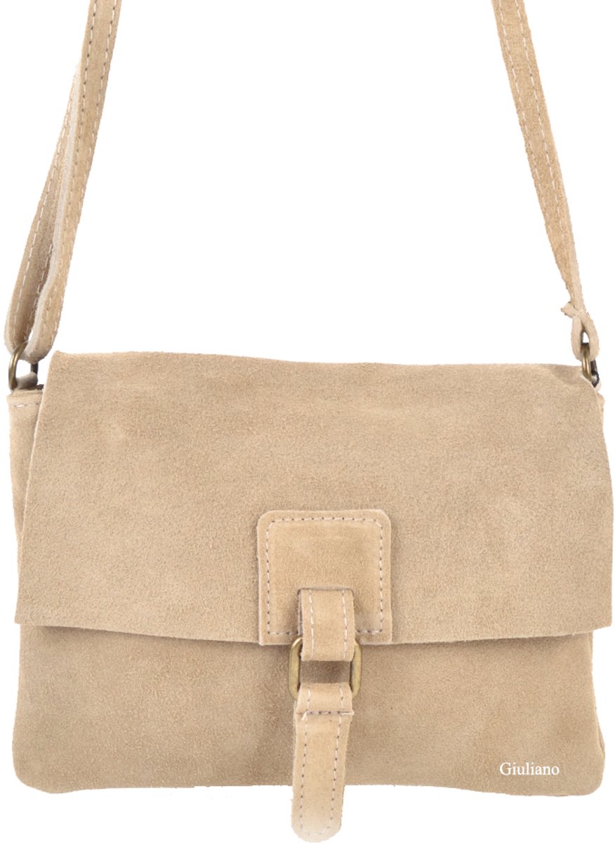 Giuliano Suede schoudertas Ismay - Suede - Dames - Made in Italy - Taupe