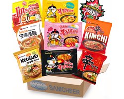 SAMCHEER Korean Mix Ramen Box - Samyang Hot Chicken Carbonara - Nongshim Shin Kimchi Instant Ramen Noodles - 9 delige box
