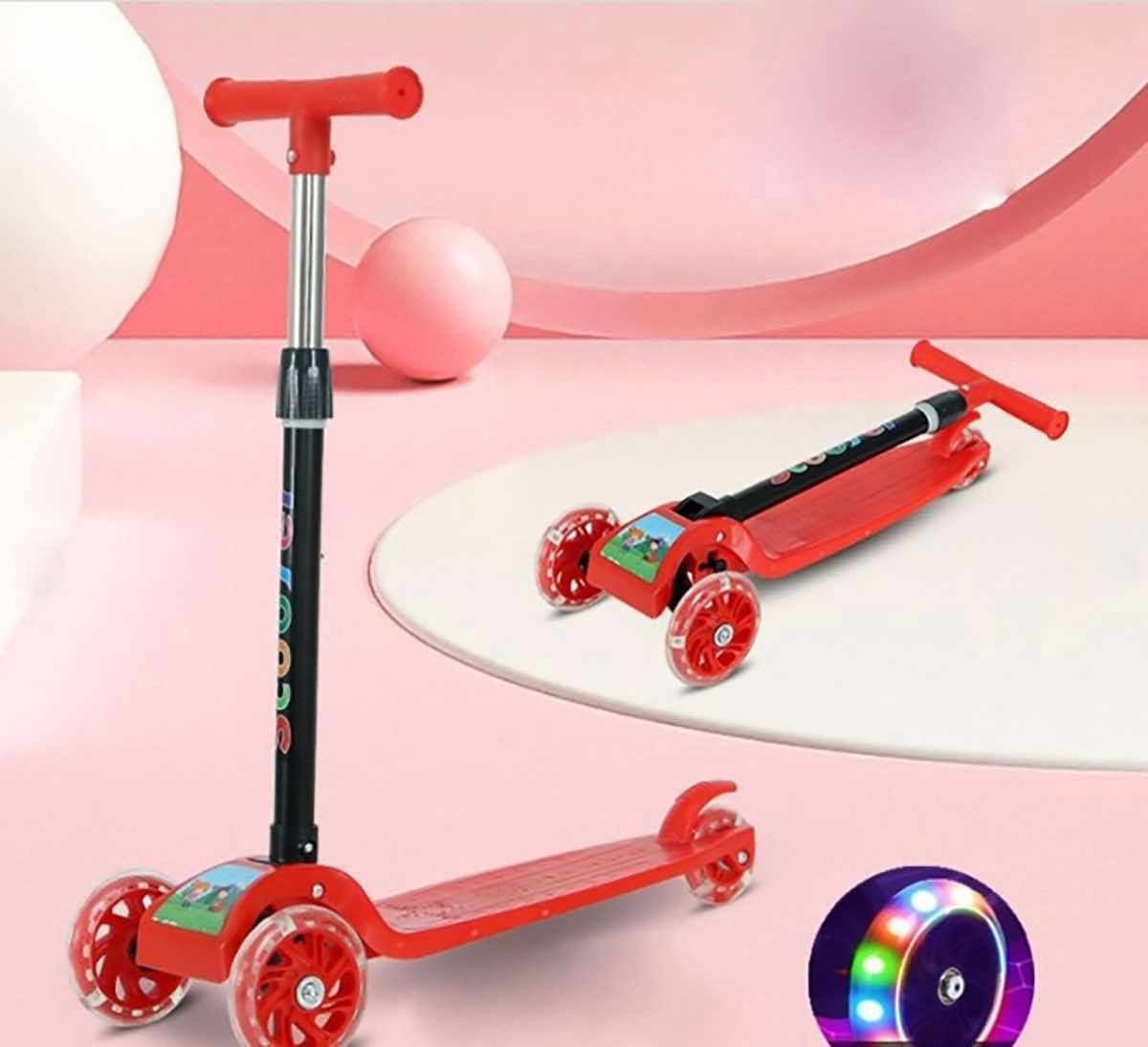 Borvat® - Opvouwbare Driewielige Kinderscooter met LED Wielen - Verstelbaar Stuur, Lichtgewicht & Veilig - Voor Kinderen 3-8 Jaar - Rood