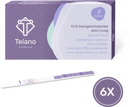 Telano Zwangerschapstest Extra Vroeg Premium 6 stuks Dipstick - Zwangerschapstesten 6 Dagen Eerder - Extra Gevoelige Brede Strip van 5 mm