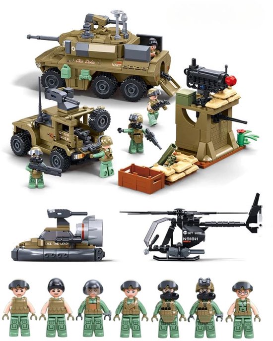 Sluban - Leger formatie gevechtsvoertuigen | WW2 Army | 7 minifigures soldaten | City defender modelbouw bouwpakketten | Technisch educatief speelgoed voor kinderen & volwassenen | 744 bouwstenen