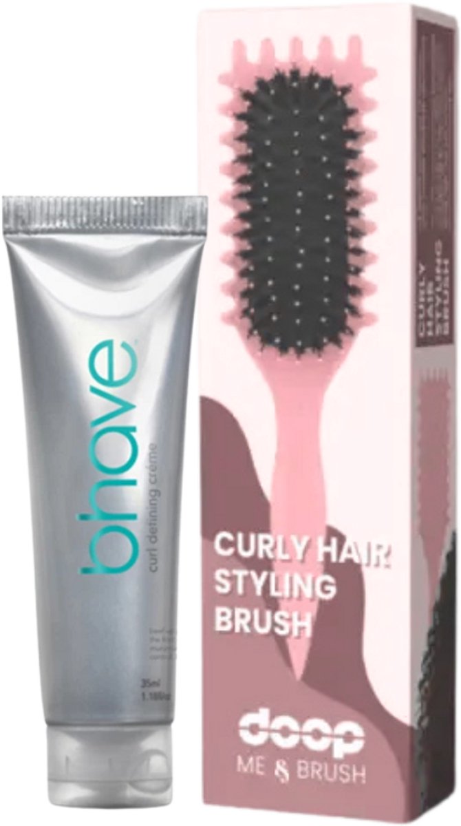 Bhave Curl Creme 145ml + doop Me & Brush Luxe Haarborstel Roze