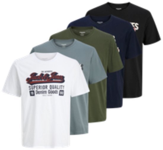 Jack&Jones - T-shirt JJElogo SS col rond bicolore AW25, lot de 5 - Homme - T-shirts