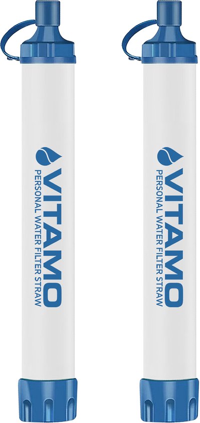 2 PACK VITAMO™ Original Personal Water Filter Straw - Complete set - Waterfilter Survival & Outdoor - Noodpakket voor Thuis - Waterzuiveringsapparaat - Filtert 2X 1800L - Tot wel 450ml/ minuut - Waterzuivering - BPA-vrij - Voordeelset - Wit