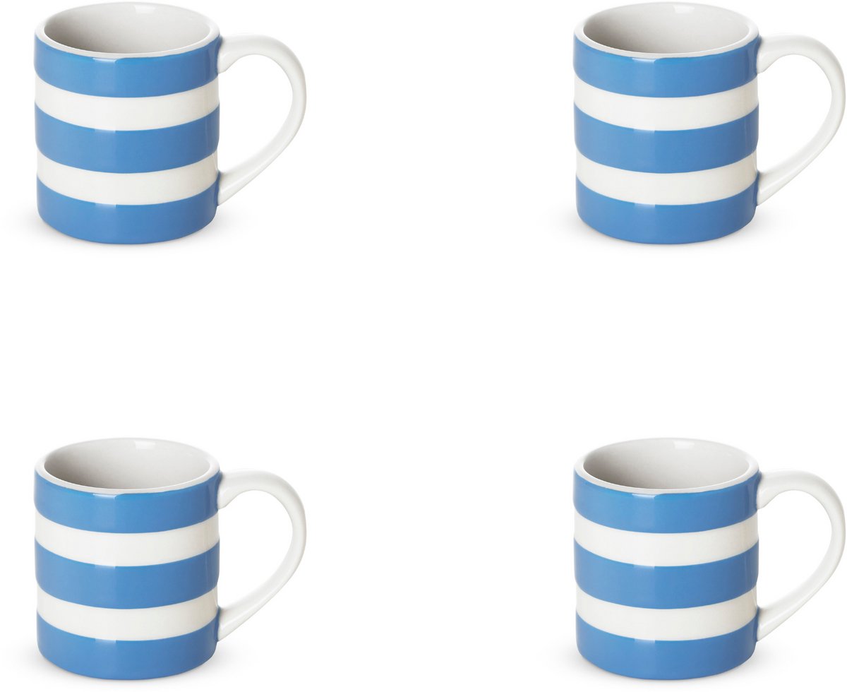 Cornishware Cornishblue espresso mokjes – set van 4 – 110ml - blauw wit gestreepte mokjes