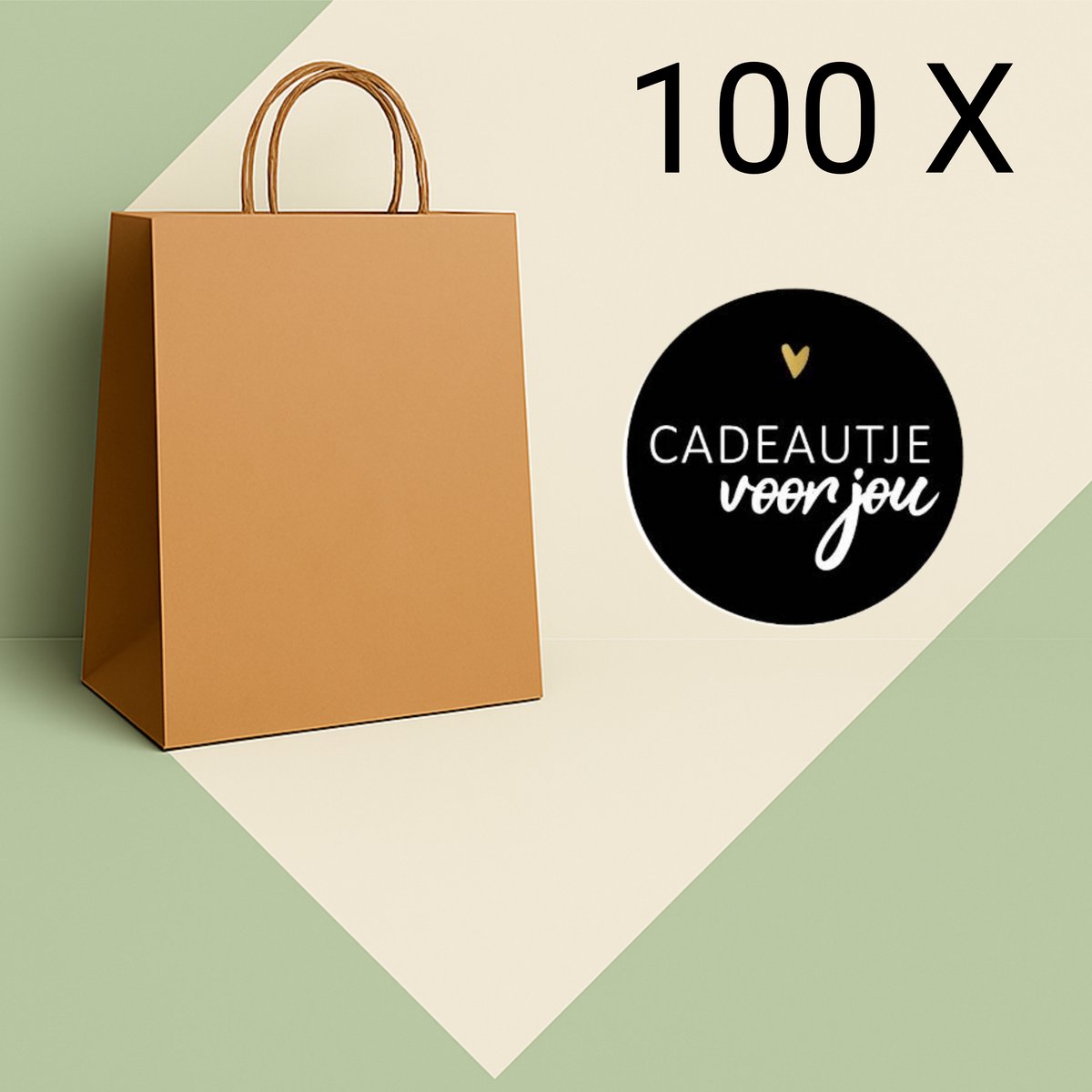 HGN Papieren Tasjes -Cadeautasjes-Cadeauzakjes-100 Stuks-Bruin-Incl 100 Stickers twv 19,90-18+8x22 cm