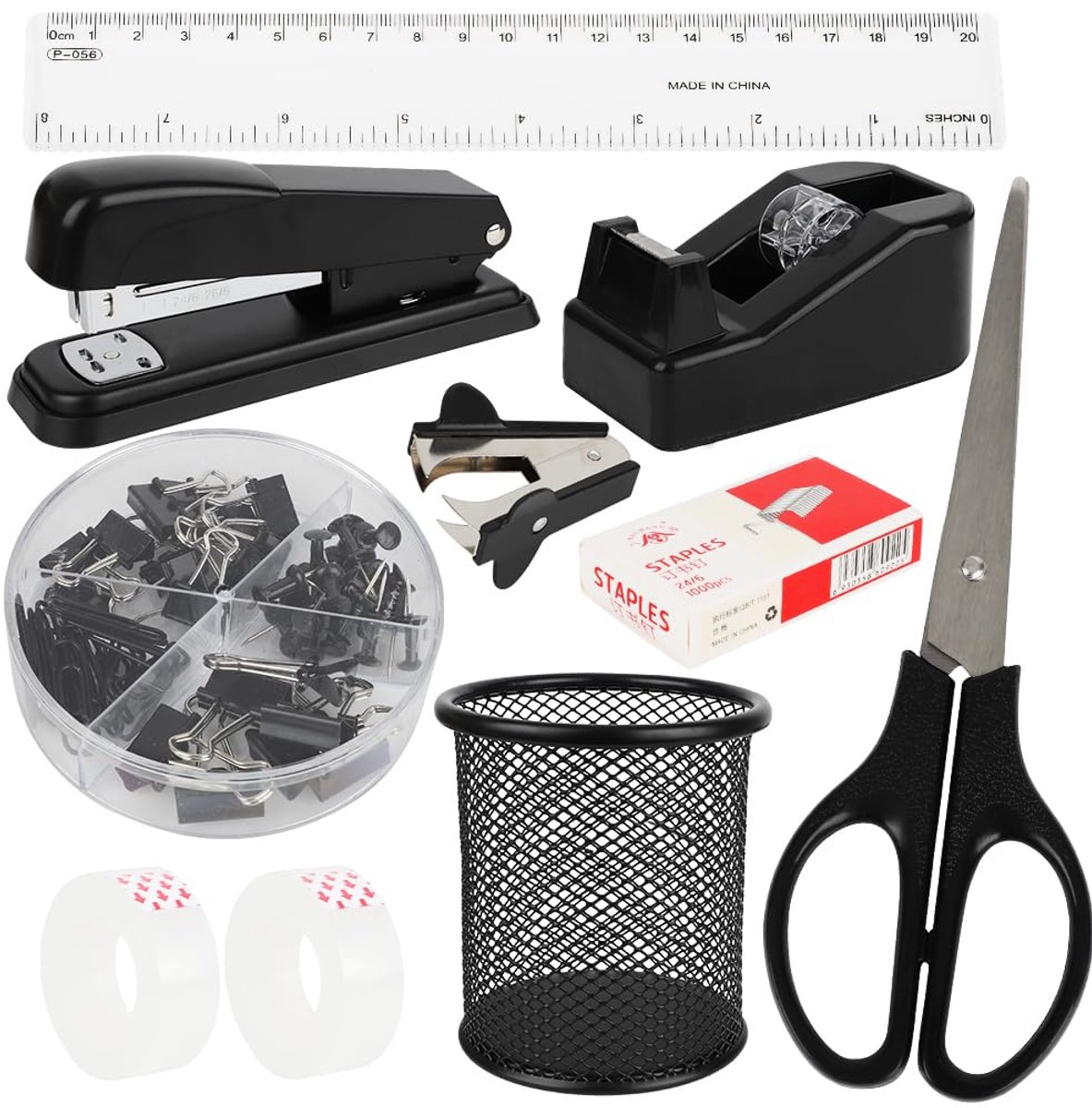 Ibenzoa® Kantoorbenodigdheden Set met Nietmachine, Plakbanddispenser en Accessoires voor Thuis en Kantoor