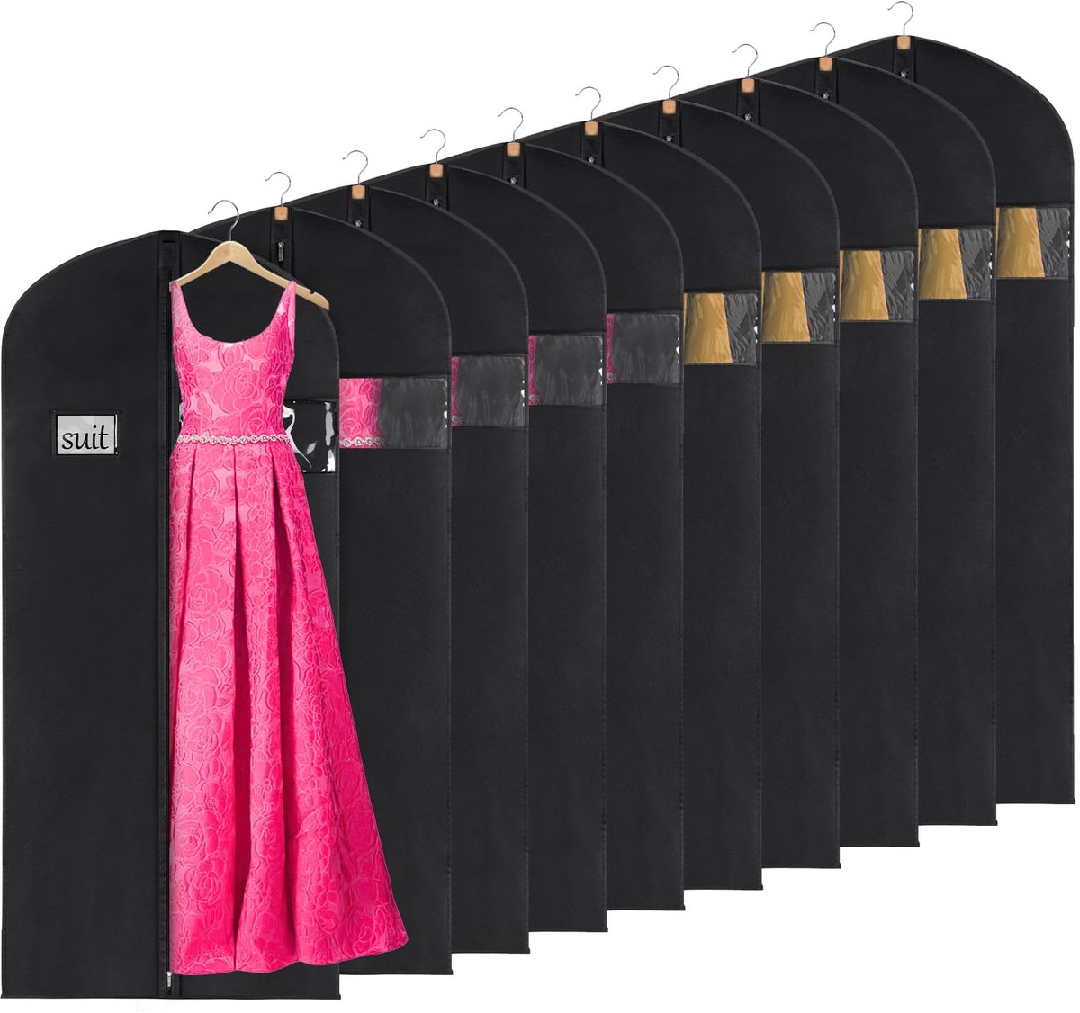 Ibenzoa® Kledinghoezen set voor optimale kledingbescherming, 60 x 152 cm, transparant venster, 10 stuks - zwart