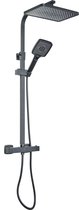 Ostiumhome® Voltri -Complete douche set - Mat zwart- Vierkant - hartafstand 12-15-18 centimeter - Stort douche- Hand douche-Meng kraan- Installatie materiaal