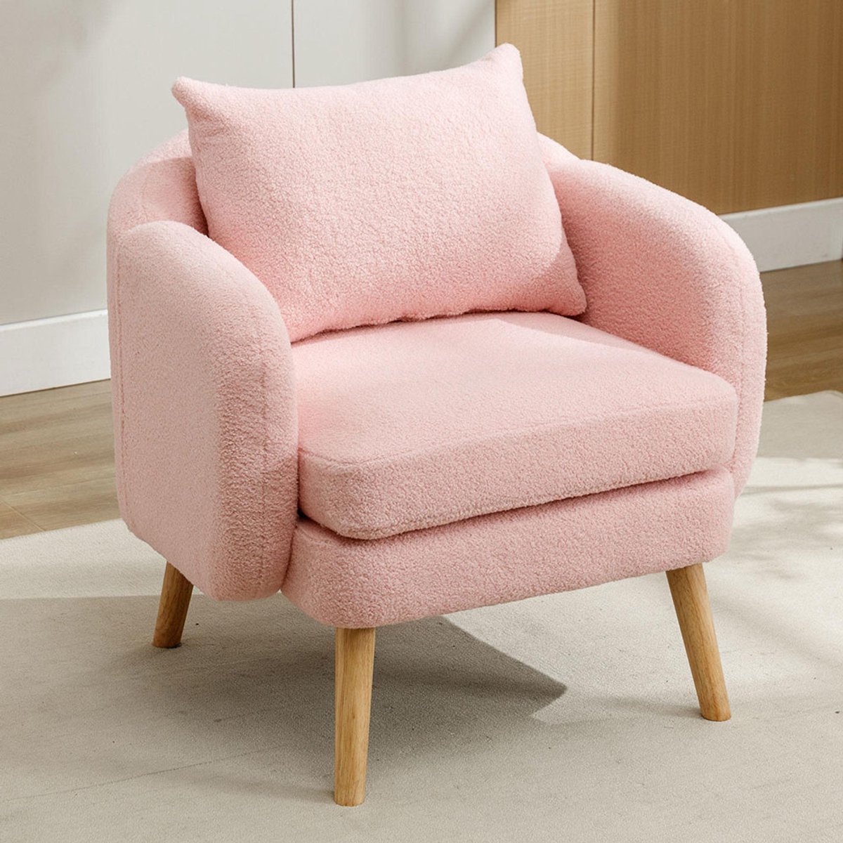 Pugsdrly Moderne en sobere fluwelen fauteuil met kussen, fauteuil met extra dik kussen, individuele bankfauteuil, gestoffeerde fauteuil, relaxfauteuil, voetensteun van massief hout