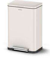 Prullenbak Deleca Prestige - 50 litres - Large - Poubelle à pédale en acier inoxydable - Avec pédale et fermeture lente - Blanc crème