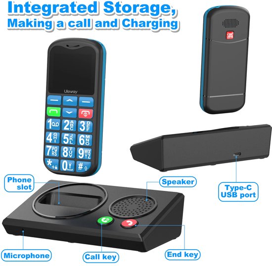 artfone Clamshell mobiele telefoon voor senioren met grote toetsen SOS-functie Hoog volume 2,4-inch scherm Dual SIM-kaart ontgrendeld Camera zaklamp Makkelijk te gebruiken Flip CF241A Zwart