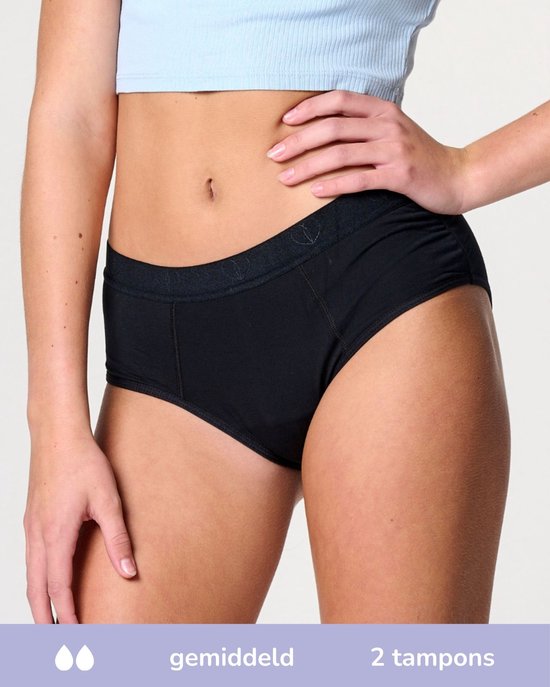 Sous-vêtements menstruels Moodies Undies (Young) - Bamboe Hipster - gousset modéré - Zwart - taille 152/158 (XS)