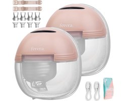 Ferera Handsfree Elektrische Borstkolf - Draadloos & Draagbaar - Dubbele Borstkolf - BPA-vrij - Roze - Inclusief 50 Opbergzakjes