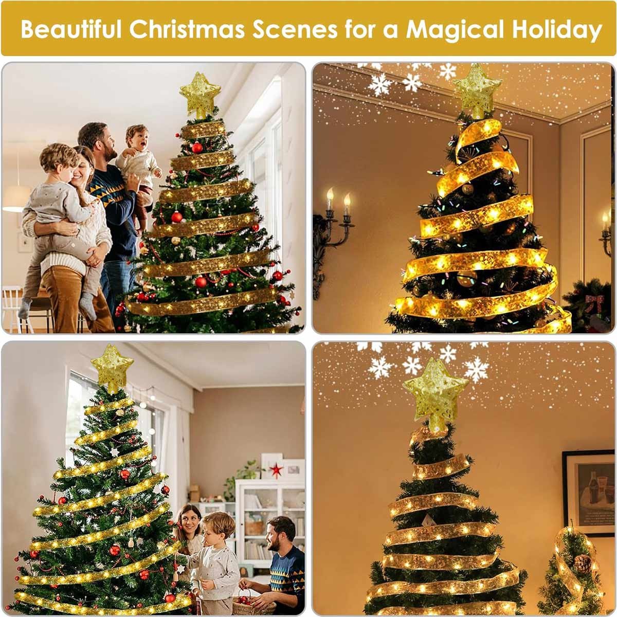 Meedeer Kerst Decoratie Kerstboom Topper-Kerstboom Topper Ster Verlicht met Ingebouwde Roterende LED-lampjes-Met Projectorlicht+5 Projectiekaart- Kerstversiering voor Kerstboom-voor Kerstmis, Feest, Binnenhuisdecoratie – foto 6