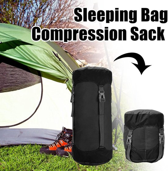 Waterdichte compressiezak - Compressiekous - Slaapzakopberging - Kleding - Kamperen - Reizen - Wandelen - Lichtgewicht waterdichte compacte slaapzak - Nylon compressie-opbergzak - Zwart - S van Merkloos — afbeelding 5