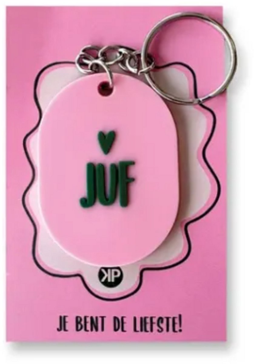 Sleutelhanger -  JUF - Juf - Cadeautje - Keychain - Einde schooljaar - Roze