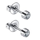 Caflon - 4 mm - boucles d'oreilles à tige en titane - couleur argent - rondes - clous d'oreilles - hypoallergéniques - emballées stérilement - pierre de cristal - incolore - naturelle - pierre de naissance avril
