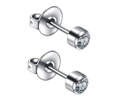 Caflon - 4mm - titanium oorknopjes - zilverkleurig - rond- oorschieter - hypoallergeen - steriel verpakt - kristal steentje - kleurloos - naturel - geboortesteen april