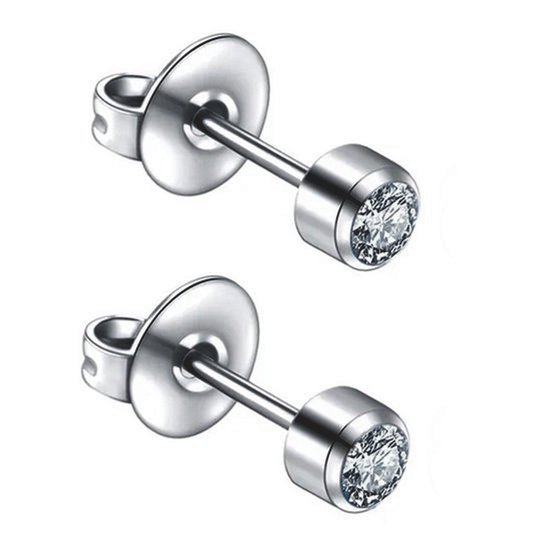 Caflon - 4 mm - boucles d'oreilles à tige en titane - couleur argent - rondes - clous d'oreilles - hypoallergéniques - emballées stérilement - pierre de cristal - incolore - naturelle - pierre de naissance avril