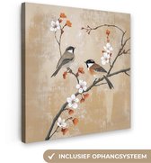 Tableau sur toile 20x20 cm - Décoration murale exclusive Vogels - Branche fleurie - Fleurs - Oranje - Décoration murale salon - Décoration chambre - Accessoires chambre - Peintures sur toile