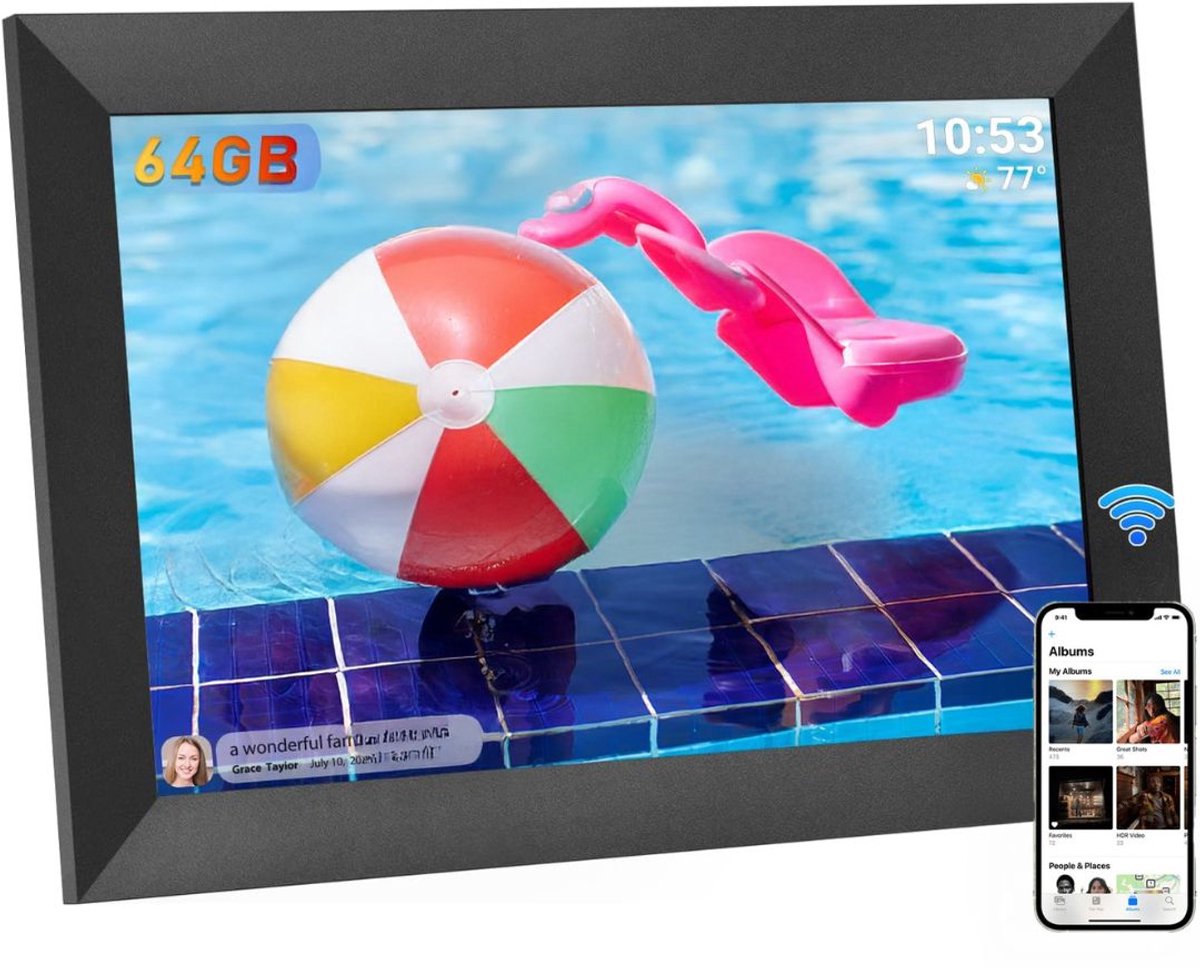 CLGP® Digitale Fotolijst met Wifi - Fotolijsten - Frameo App - HD Kwaliteit - Zwart